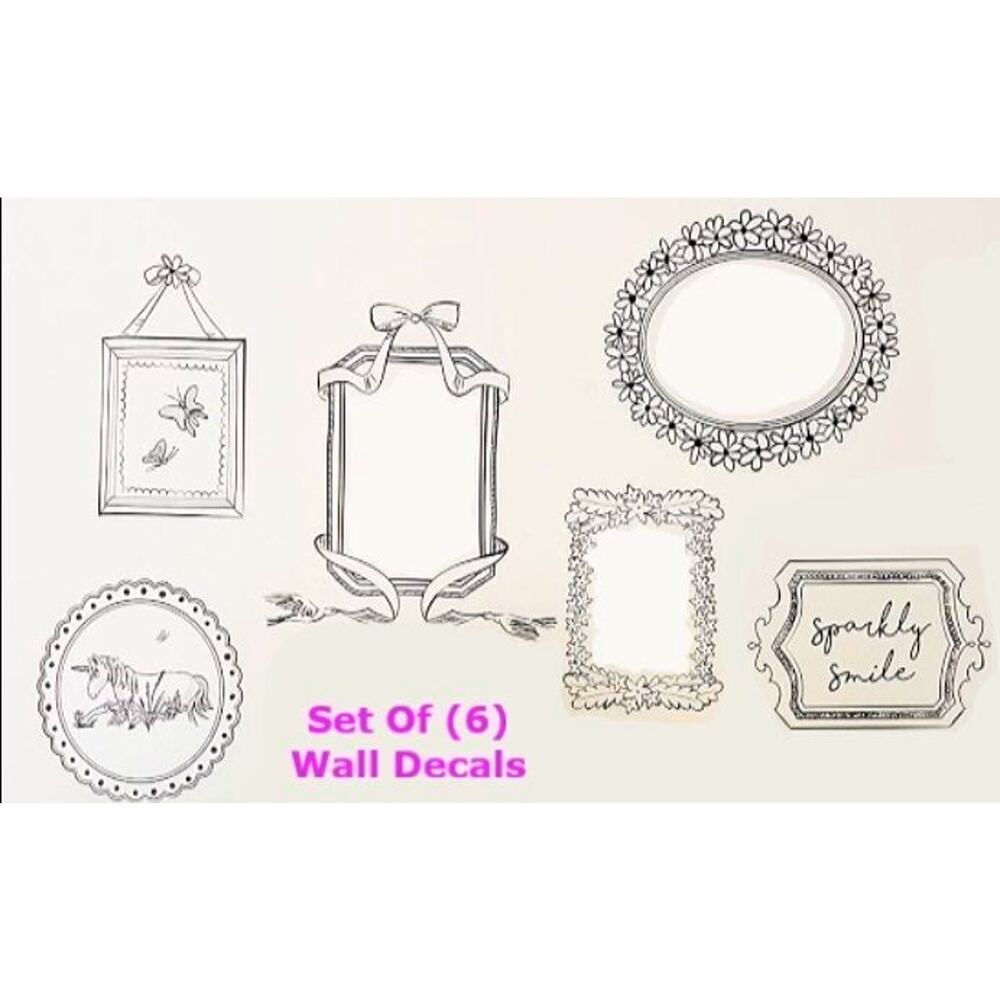 Open Frame Wall Decal Set 6 Wall Decor Girls Baby Unicorn Butterfly Smile New